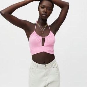 UO cropped pink halter top XS